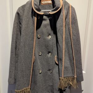 Mackintosh Gray Double-Breasted Women's Coat with Scarf